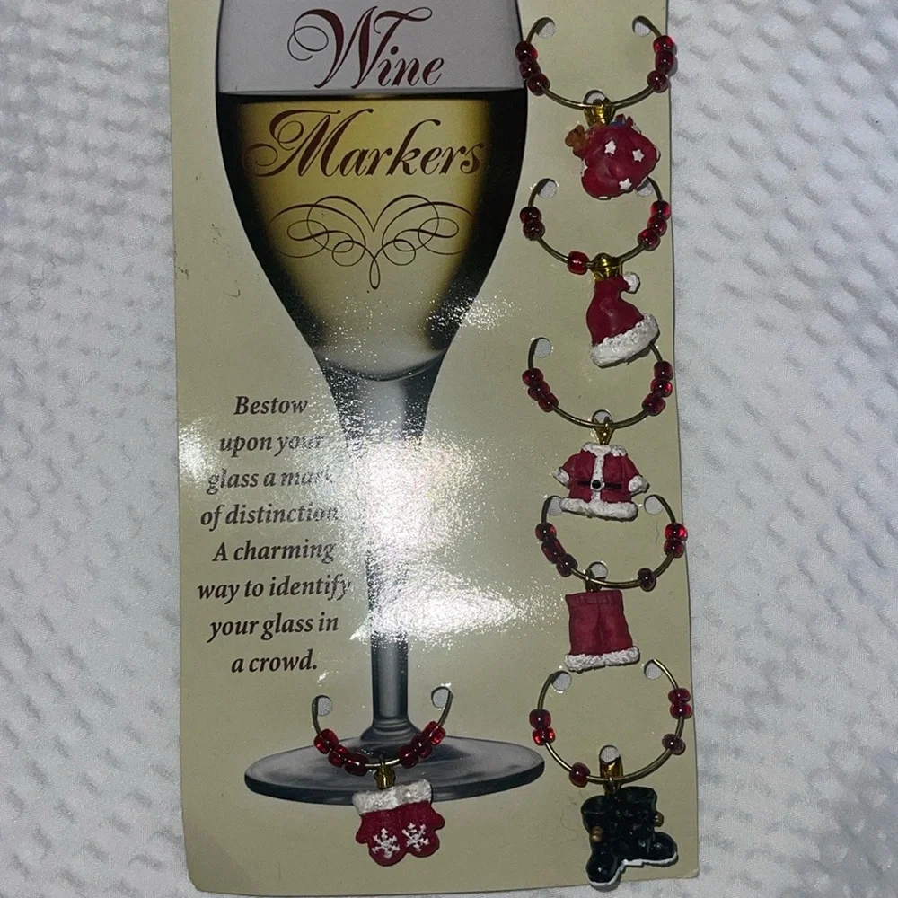 NEW NOB Boston Warehouse Christmas Wine Charms Markers Santa Themed Vintage